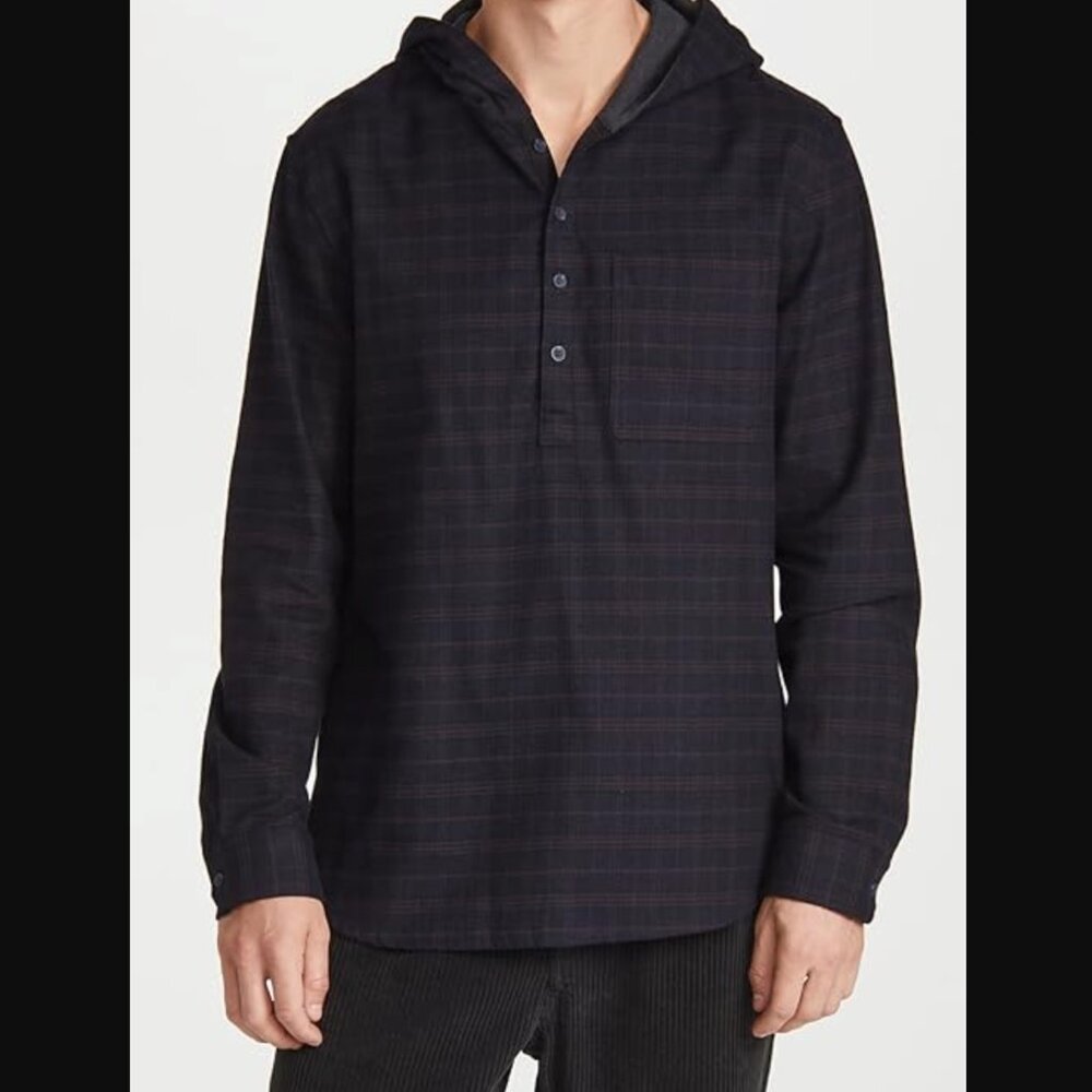 Vince Highway Plaid Half Button Pullover Hooded Shirt - S
